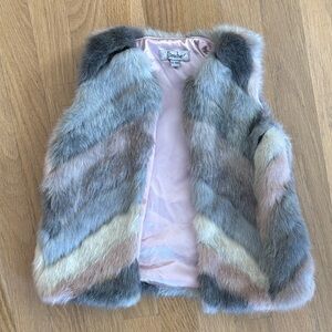 Brooklyn Kids Faux Fur Vest - Gray and Pink